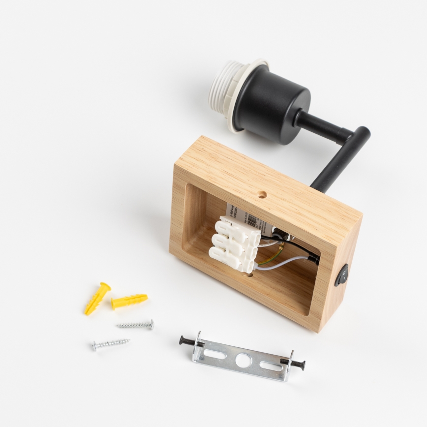 Brilagi - Sieninis šviestuvas NUBILA WOOD 1xE27/25W/230V ąžuolas/juoda/šviesiai pilka