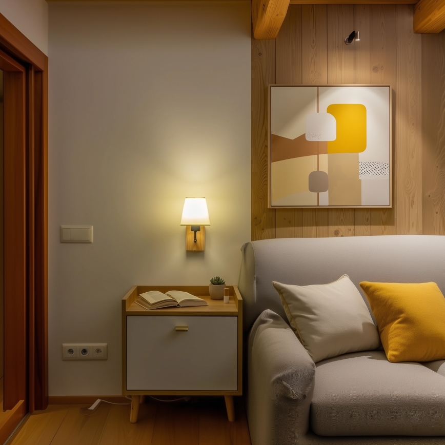 Brilagi - Sieninis šviestuvas NUBILA WOOD 1xE27/25W/230V ąžuolas/kreminė