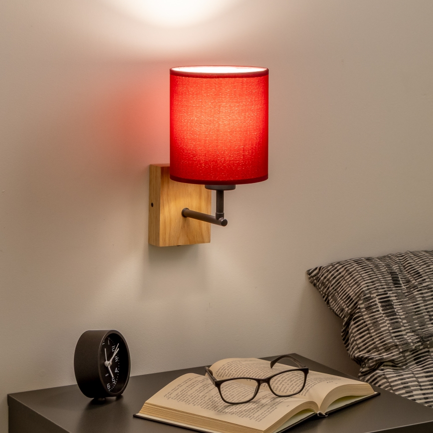 Brilagi - Sieninis šviestuvas NUBILA WOOD 1xE27/25W/230V ąžuolas/Pompėjos raudona