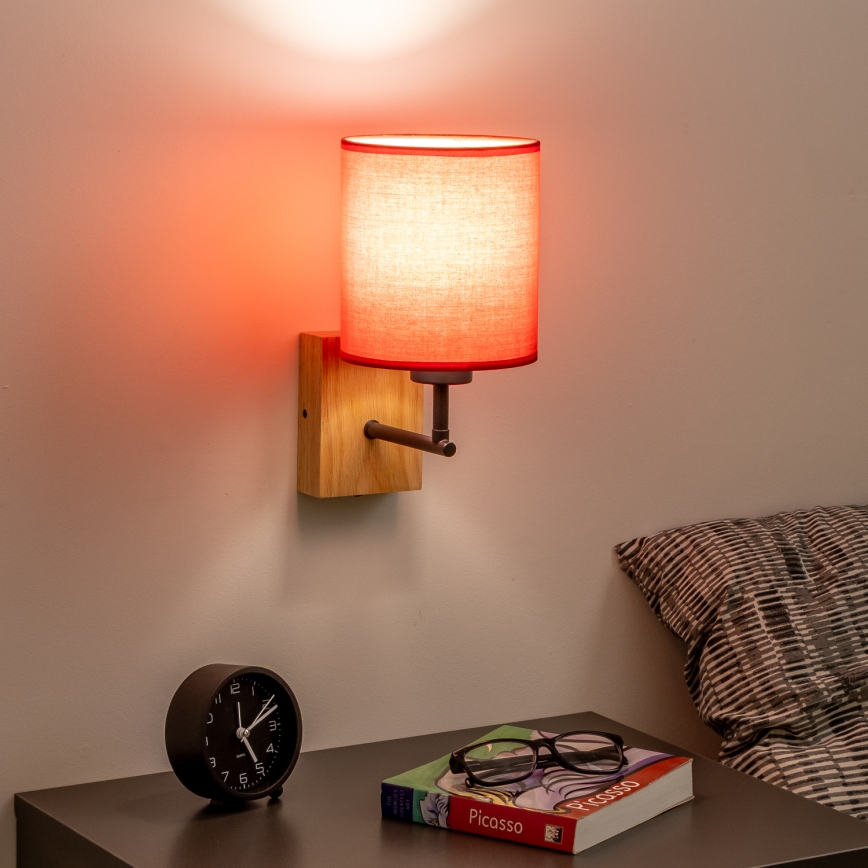 Brilagi - Sieninis šviestuvas NUBILA WOOD 1xE27/25W/230V ąžuolas/raudona