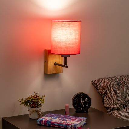 Brilagi - Sieninis šviestuvas NUBILA WOOD 1xE27/25W/230V ąžuolas/rausva