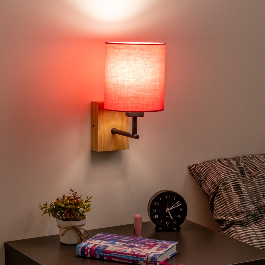 Brilagi - Sieninis šviestuvas NUBILA WOOD 1xE27/25W/230V ąžuolas/rausva