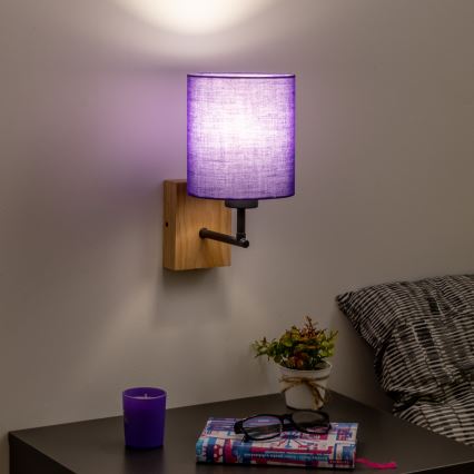 Brilagi - Sieninis šviestuvas NUBILA WOOD 1xE27/25W/230V ąžuolas/violetinė