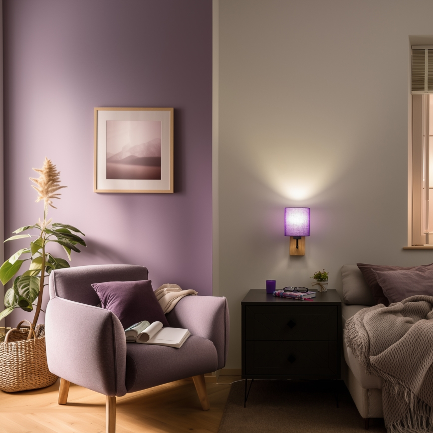 Brilagi - Sieninis šviestuvas NUBILA WOOD 1xE27/25W/230V ąžuolas/violetinė