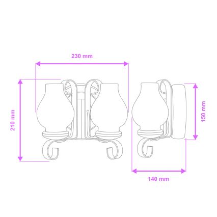 Brilagi - Sieninis šviestuvas ROATA APLICA 2xE14/40W/230V bukas/graikinis riešutas