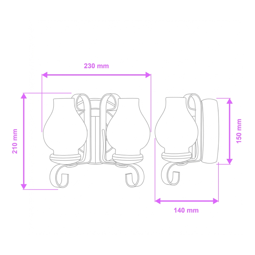 Brilagi - Sieninis šviestuvas ROATA APLICA 2xE14/40W/230V bukas/graikinis riešutas