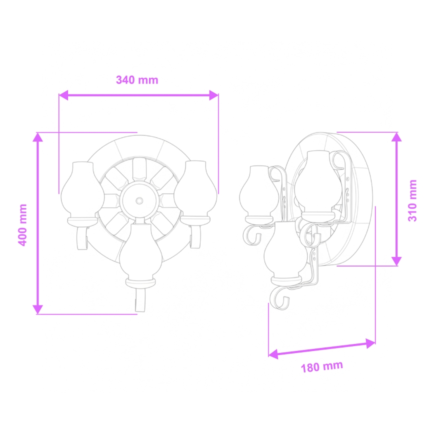 Brilagi - Sieninis šviestuvas ROATA APLICA 3xE14/40W/230V bukas