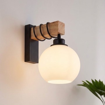 BRILAGI - Sieninis šviestuvas WOOD GLASS 1xE27/60W/230V pušis/juoda/balta