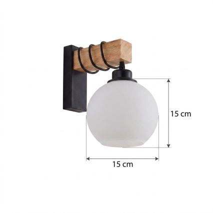 BRILAGI - Sieninis šviestuvas WOOD GLASS 1xE27/60W/230V pušis/juoda/balta