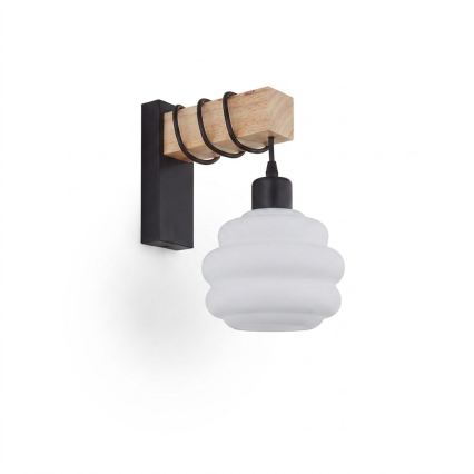 BRILAGI - Sieninis šviestuvas WOOD GLASS 1xE27/60W/230V pušis/juoda/balta