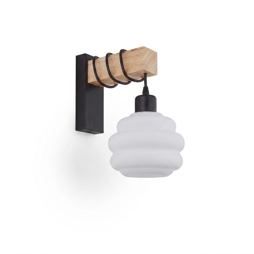 BRILAGI - Sieninis šviestuvas WOOD GLASS 1xE27/60W/230V pušis/juoda/balta
