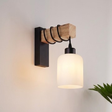 BRILAGI - Sieninis šviestuvas WOOD GLASS 1xE27/60W/230V pušis/juoda/balta