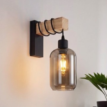BRILAGI - Sieninis šviestuvas WOOD GLASS 1xE27/60W/230V pušis/juoda/dūminė pilka