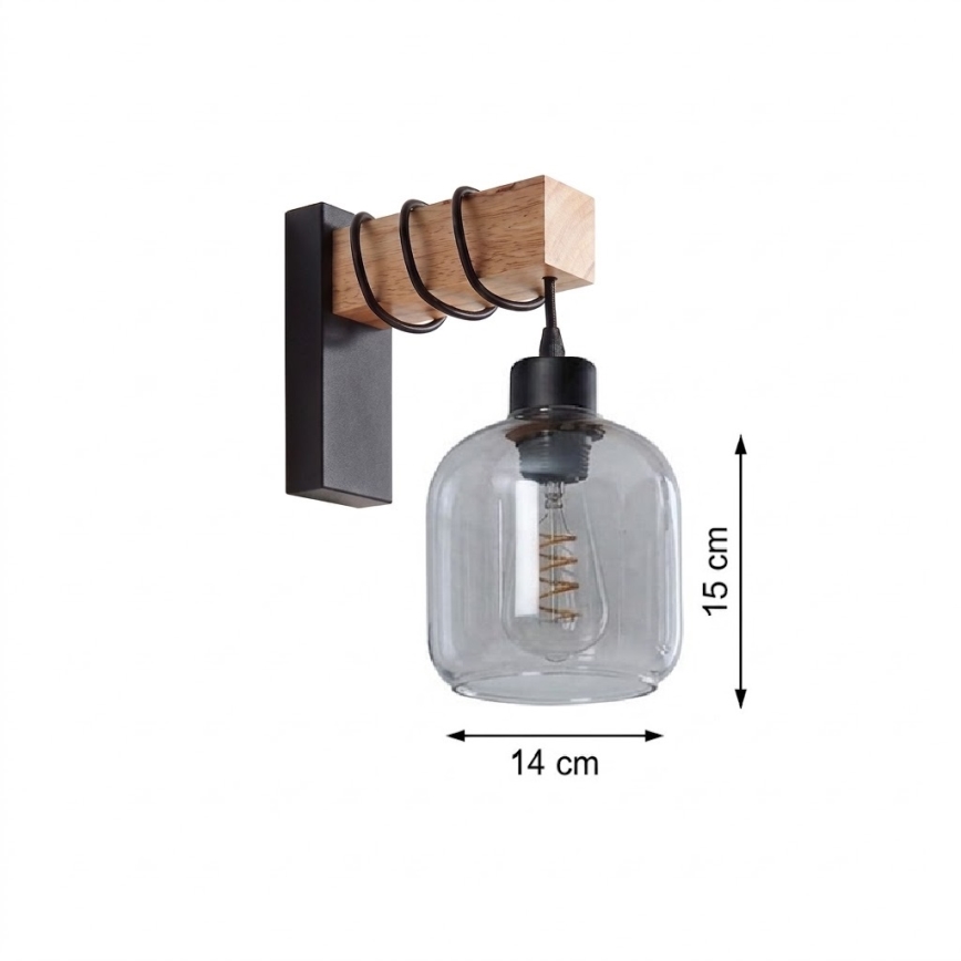 BRILAGI - Sieninis šviestuvas WOOD GLASS 1xE27/60W/230V pušis/juoda/dūminė pilka