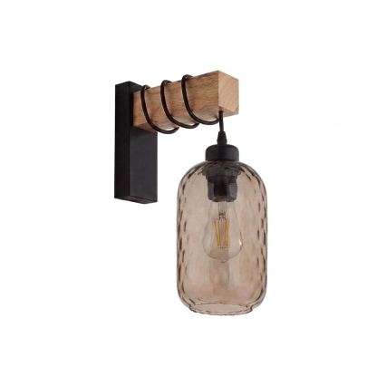 BRILAGI - Sieninis šviestuvas WOOD GLASS 1xE27/60W/230V pušis/juoda/dūminė ruda