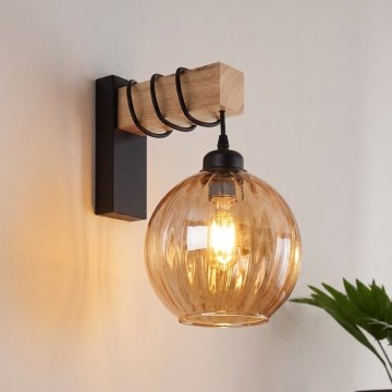 BRILAGI - Sieninis šviestuvas WOOD GLASS 1xE27/60W/230V pušis/juoda/dūminė ruda