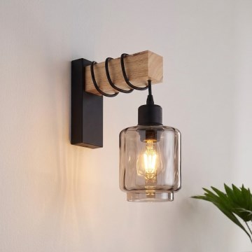 BRILAGI - Sieninis šviestuvas WOOD GLASS 1xE27/60W/230V pušis/juoda/dūminė smėlinė