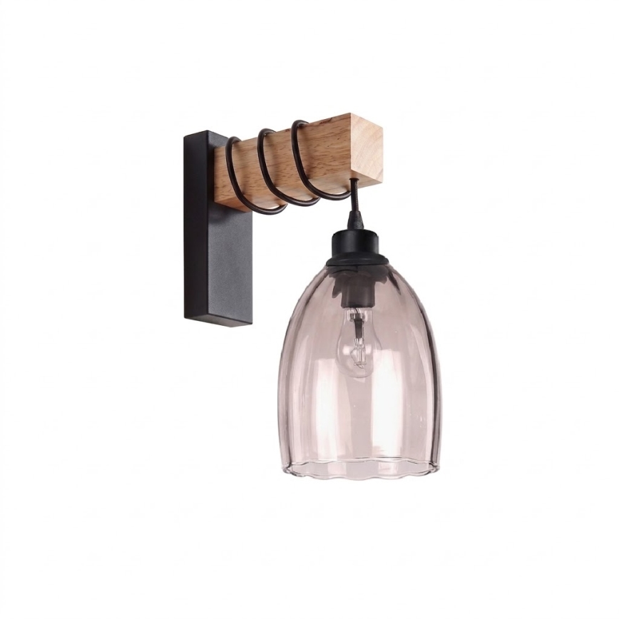 BRILAGI - Sieninis šviestuvas WOOD GLASS 1xE27/60W/230V pušis/juoda/rūkinė smėlio spalva