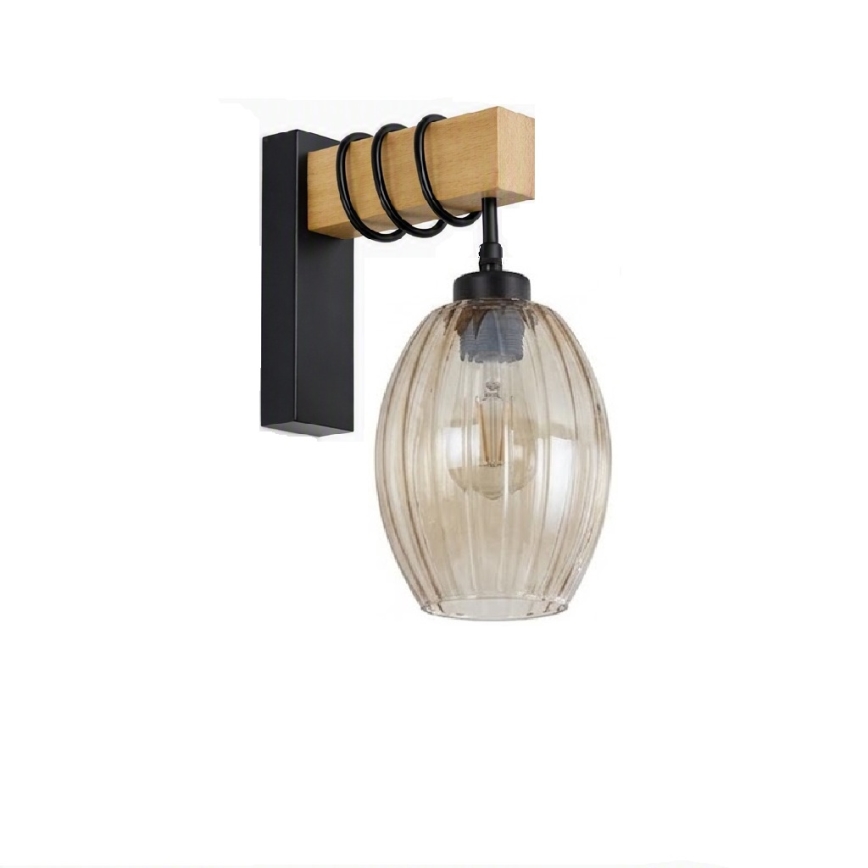 BRILAGI - Sieninis šviestuvas WOOD GLASS 1xE27/60W/230V pušinis/juodas/dūminė smėlio spalva