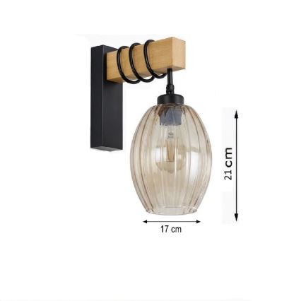BRILAGI - Sieninis šviestuvas WOOD GLASS 1xE27/60W/230V pušinis/juodas/dūminė smėlio spalva