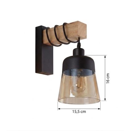 BRILAGI - Sieninis šviestuvas WOOD GLASS 1xE27/60W/230V pušis/juoda/dūminė ruda