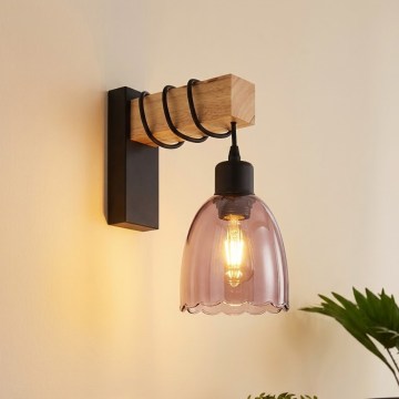 BRILAGI - Sieninis šviestuvas WOOD GLASS 1xE27/60W/230V pušis/juoda/rūkinė smėlio spalva