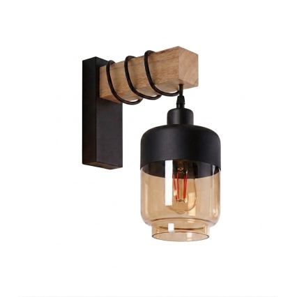 BRILAGI - Sieninis šviestuvas WOOD GLASS 1xE27/60W/230V pušis/juoda/rūkyta ruda