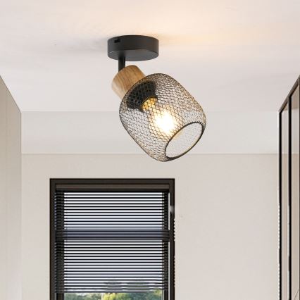 Brilagi - Sieninis taškinis šviestuvas BASKLITE 1xE27/15W/230V mediena/juoda