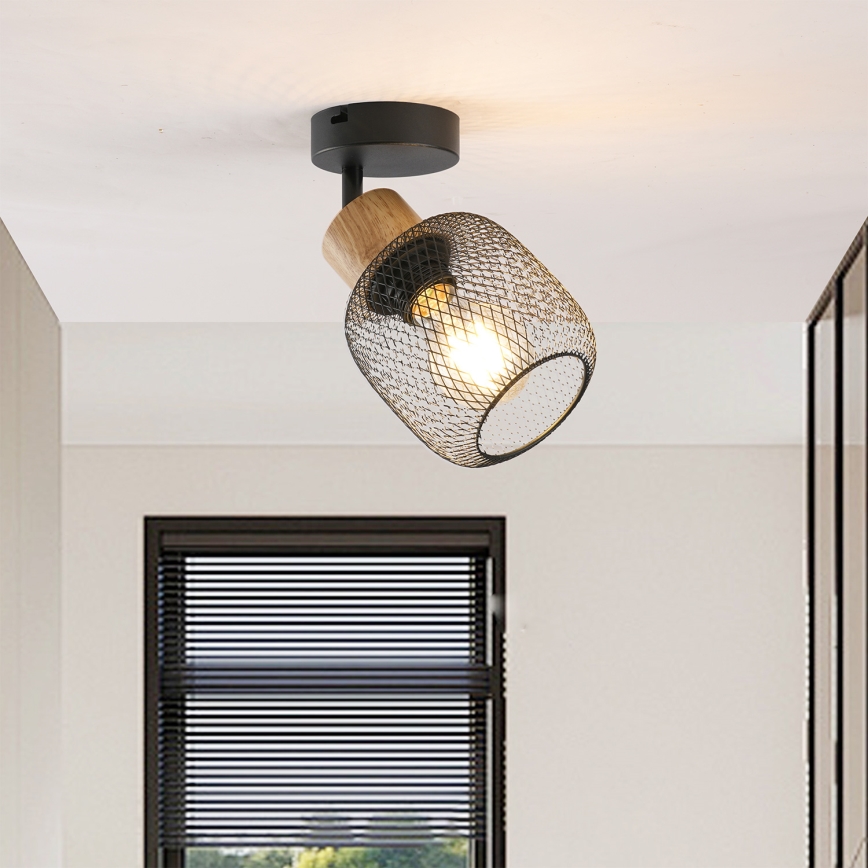 Brilagi - Sieninis taškinis šviestuvas BASKLITE 1xE27/15W/230V mediena/juoda