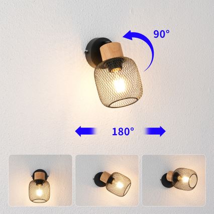 Brilagi - Sieninis taškinis šviestuvas BASKLITE 1xE27/15W/230V mediena/juoda