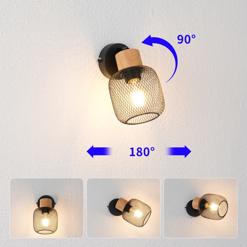 Brilagi - Sieninis taškinis šviestuvas BASKLITE 1xE27/15W/230V mediena/juoda