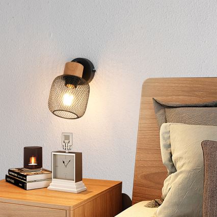 Brilagi - Sieninis taškinis šviestuvas BASKLITE 1xE27/15W/230V mediena/juoda