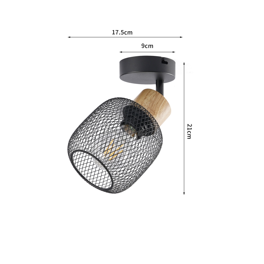Brilagi - Sieninis taškinis šviestuvas BASKLITE 1xE27/15W/230V mediena/juoda