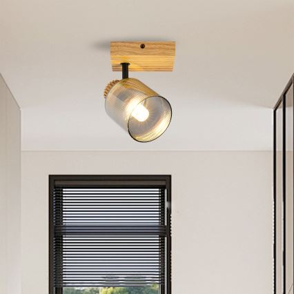 Brilagi - Sieninis taškinis šviestuvas HYGGE 1xE14/15W/230V kaučiukmedis/dūminė
