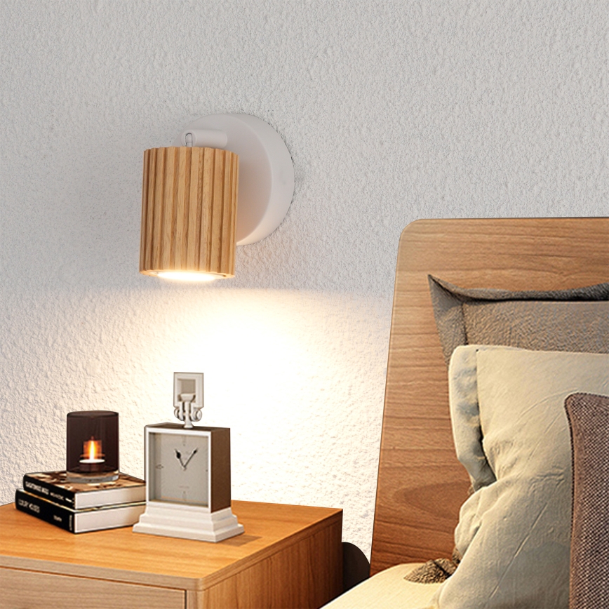 Brilagi - Sieninis taškinis šviestuvas MODERN WOOD 1xGU10/8W/230V kaučiukmedis/balta