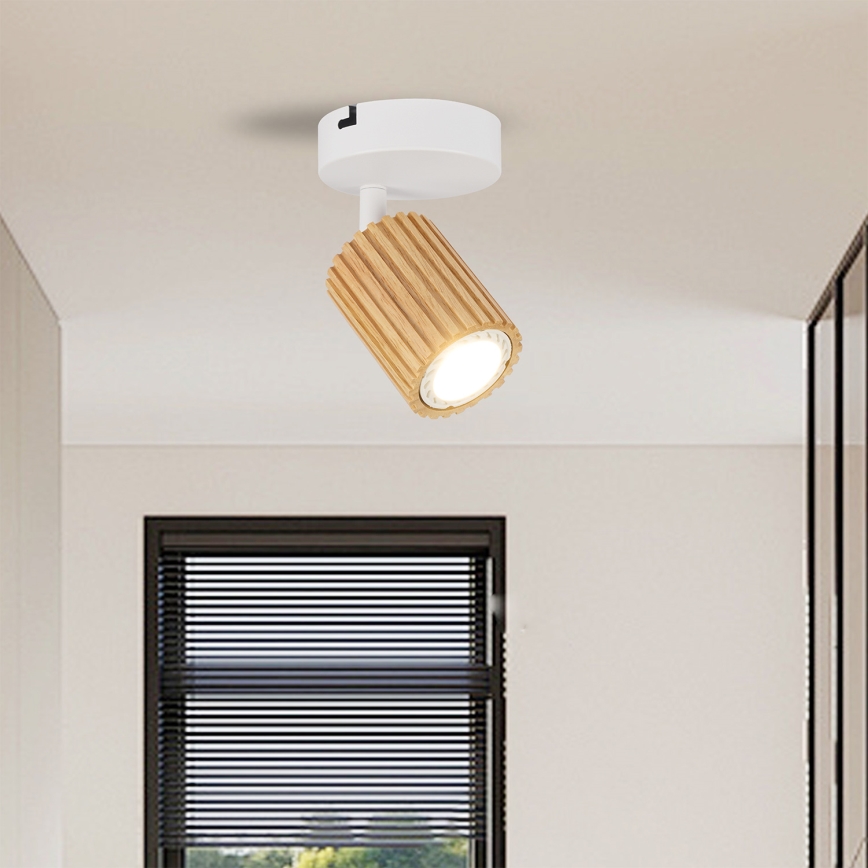 Brilagi - Sieninis taškinis šviestuvas MODERN WOOD 1xGU10/8W/230V kaučiukmedis/balta