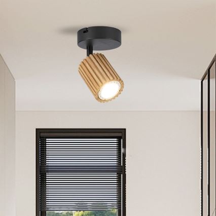 Brilagi - Sieninis taškinis šviestuvas MODERN WOOD 1xGU10/8W/230V kaučiukmedis/juoda