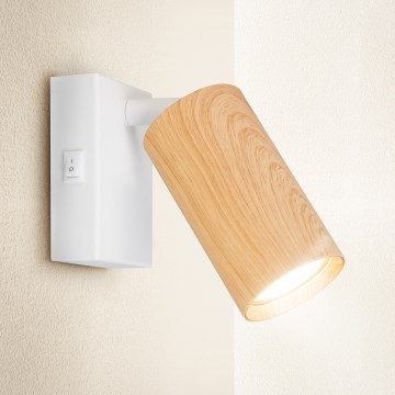 Brilagi - Sieninis taškinis šviestuvas su jungikliu SELE 1xGU10/30W/230V balta/ąžuolo dekoras