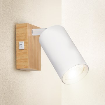 Brilagi - Sieninis taškinis šviestuvas su jungikliu SELE 1xGU10/30W/230V balta/ąžuolo dekoras