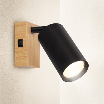 Brilagi - Sieninis taškinis šviestuvas su jungikliu SELE 1xGU10/30W/230V juoda/ąžuolo dekoras