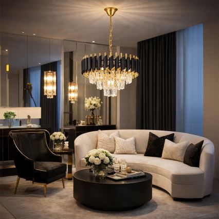 Brilagi - Sietynas ant grandinės ECLIPSE 5xE14/10W/230V skersmuo 38 cm juodas/auksinis