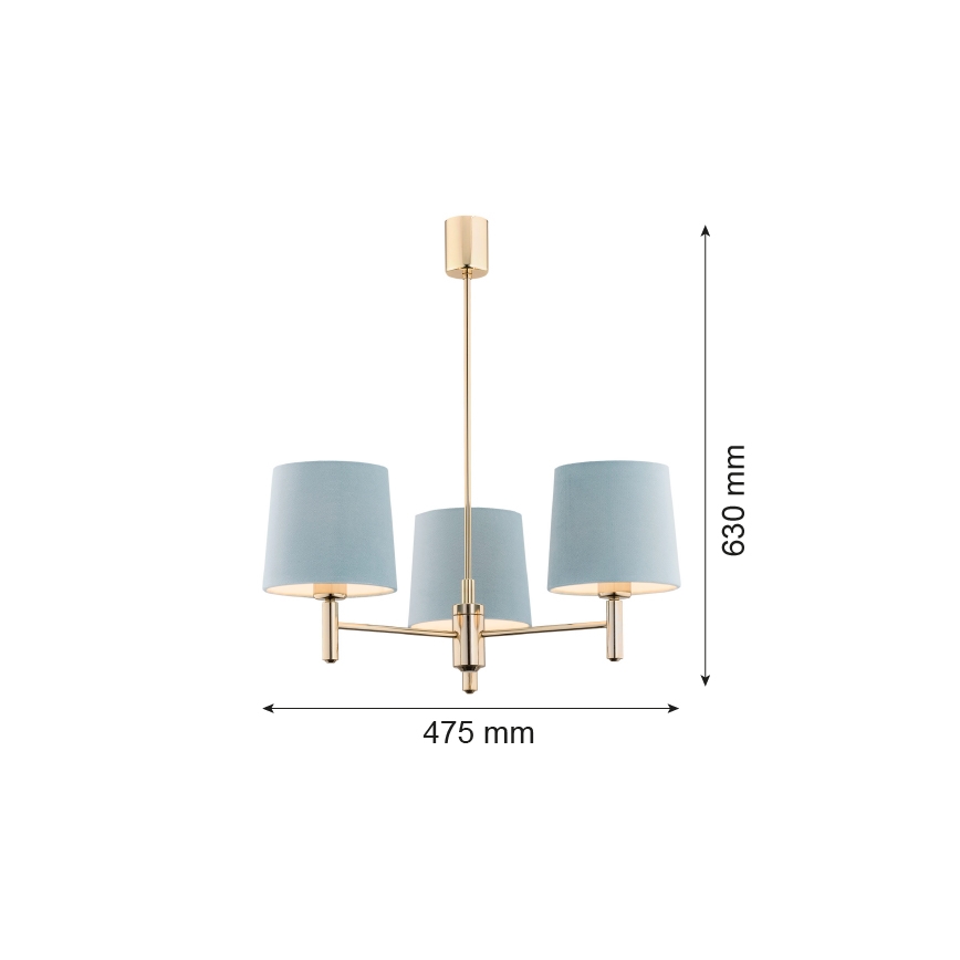 Brilagi - Sietynas ant strypo MONTE 3xE27/15W/230V mėlynas/auksinis