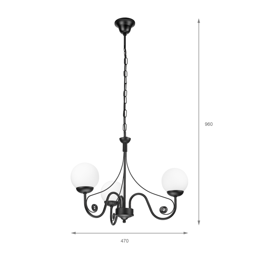 Brilagi - Sietynas, kabinamas ant grandinės COTTAGE 3xG9/40W/230V juoda/balta