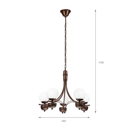 Brilagi - Sietynas, kabinamas ant grandinės COTTAGE 5xG9/40W/230V ąžuolas/balta