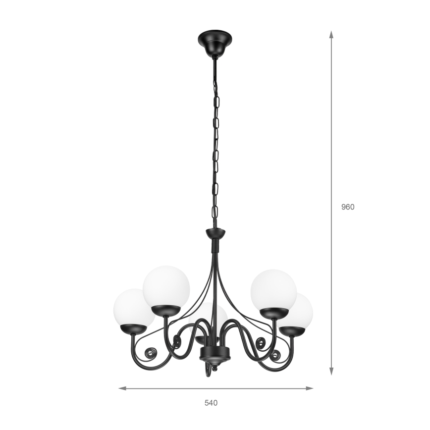 Brilagi - Sietynas, kabinamas ant grandinės COTTAGE 5xG9/40W/230V juoda/balta