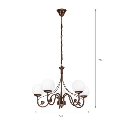 Brilagi - Sietynas, kabinamas ant grandinės COTTAGE 5xG9/40W/230V ruda/balta