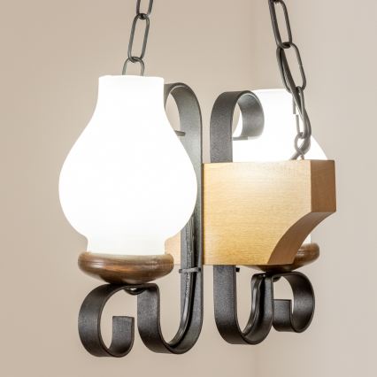 Brilagi - Sietynas, kabinamas ant grandinės QUEEN 2xE14/40W/230V bukas/graikinis riešutas