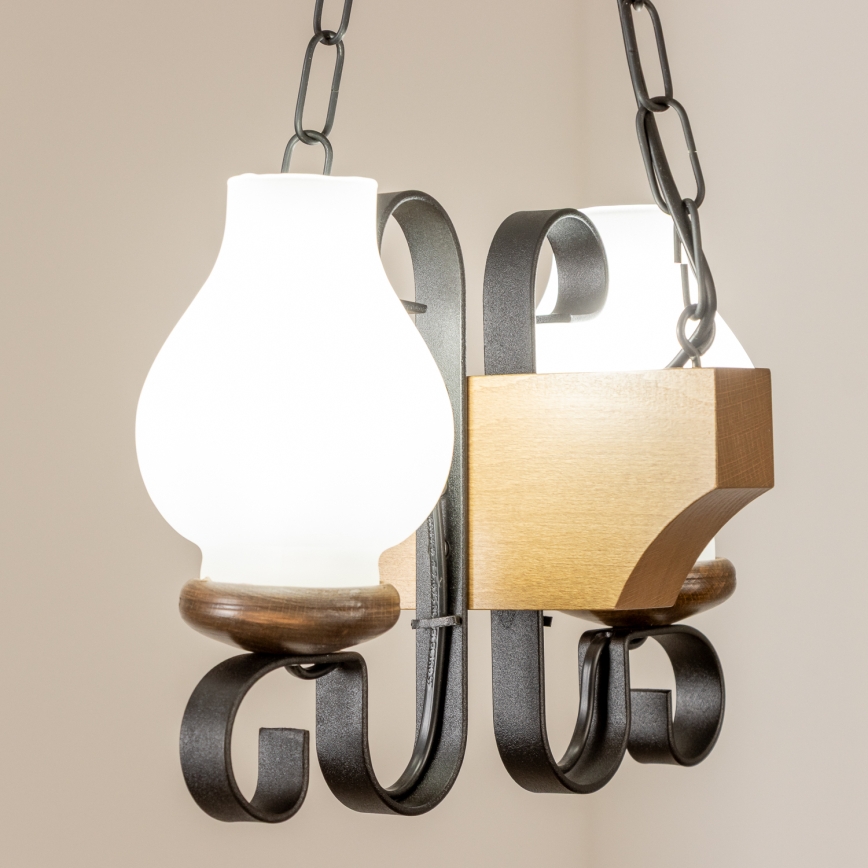 Brilagi - Sietynas, kabinamas ant grandinės QUEEN 2xE14/40W/230V bukas/graikinis riešutas