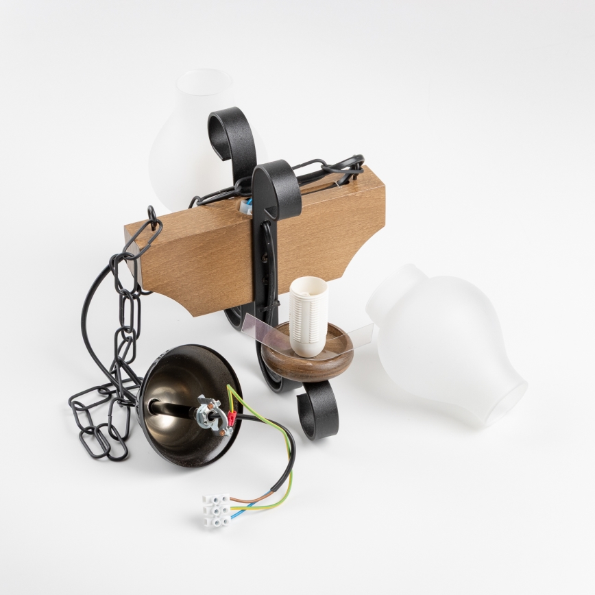 Brilagi - Sietynas, kabinamas ant grandinės QUEEN 2xE14/40W/230V bukas/graikinis riešutas