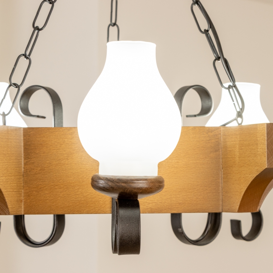 Brilagi - Sietynas, kabinamas ant grandinės QUEEN 3xE14/40W/230V bukas/graikinis riešutas